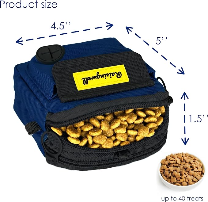 Raisingwell Dog Treat Pouch for Pet Walking and Training with Clicker, Poop Bags and Three Bags Design Small Fanny Zipper Pack Holder for Puppy Snack Dispenser Kit for Leash and Outdoor Use (Blue)