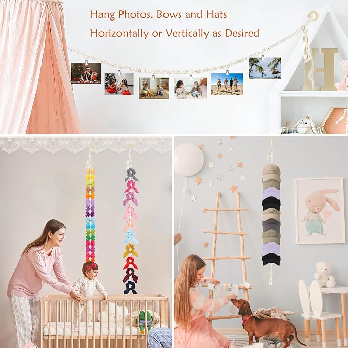80" 2 Pack Cotton Hanging Storage Chain for Stuffed Animals Storage with 40 Metal Clips Stuffed Animal Organizer Chain for Wall Corner Nursery Play Room