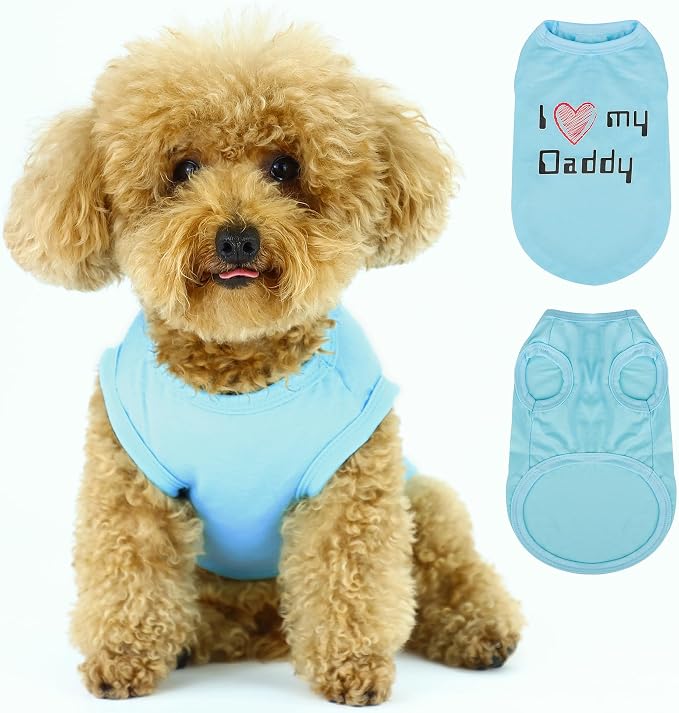 Expressive Pet Vest: Sleeveless Dog Shirt with 'I Love My Daddy' Slogan, Ideal for Chihuahuas, Poodles, Yorkies, and More Adorable Design, Ultimate Comfort, Easy Maintenance! Light Blue X-Small