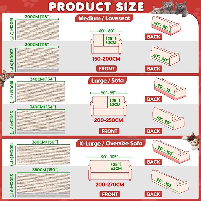 Loiion Cat Scratch Proof Furniture Protector Waterproof Sofa Cover 150"x71" | Pet-Friendly Couch Protector, Anti-Scratch & Anti-Slip Sofa Cover For Cats Dogs Kids, Machine Washable