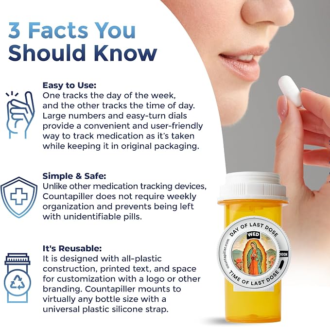 Track, Remind, & Organize Pills. Medication Compliance. Optimize Your Dosage & Stay On Top of Prescriptions AM/PM - Daily & Hourly (Virgen de Guadalupe) Pill Medication Organizer Tracker