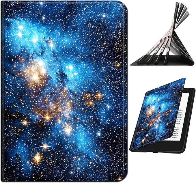 for Samsung Galaxy Tab E 9.6" 2015 SM-T560/T561/T567 Case | Slim Leather Smart Cover with Multi-Angle Anti-Slip Stand [Auto Wake/Sleep] Shell for Women Men - Blue Galaxy