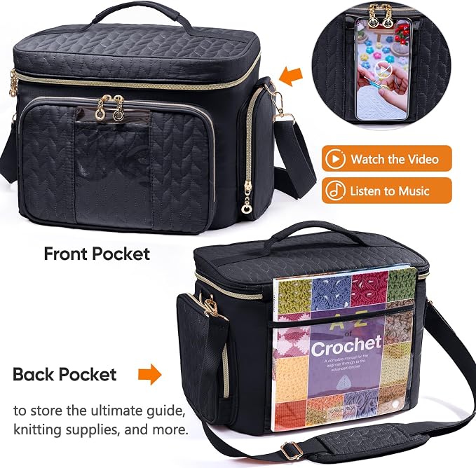 MYBAGZING Crochet Bag Organizer - Yarn Bags for Crocheting - Crochet Storage Bag with Pockets for Crochet Hooks, Crochet Accessories - Yarn Organizers - Yarn Holders for Crocheting - Knitting Bags
