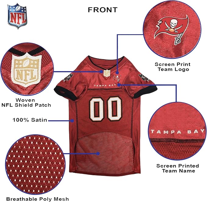 Pets First NFL Tampa Bay Buccaneers Dog Jersey, Size XX-Large, Football Shirt Costume for Pet, Dog Sports T-Shirt, NFL Team Clothing for Cats, Licensed Pet Apparel Available in 7 Sizes and 32 Teams
