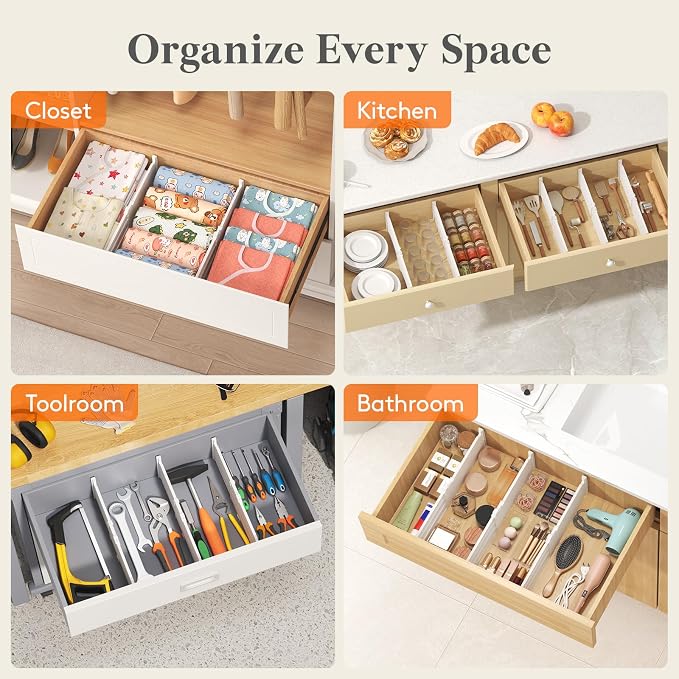 Lifewit 5" Tall Drawer Dividers, Adjustable Deep Drawer Organizer Clothes | 11.5"-18.5" Expandable Plastic Separators for Dresser, Kitchen, Cabinet, Nursery, Office, Socks & Underwear Storage, 6 Pack