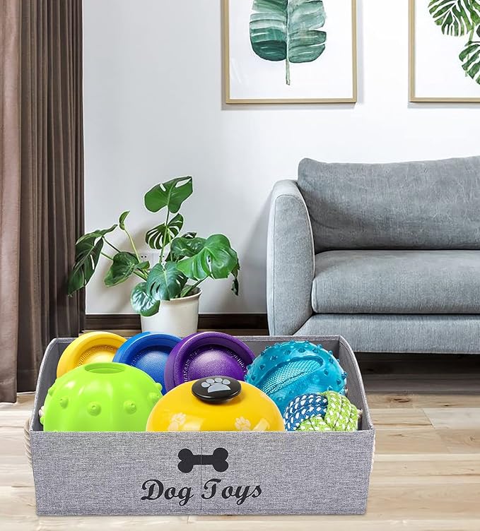 Morezi Large dog toy bin puppy shallow toy baskets dog toy storage perfect for living room playroom closet home organization - Snow Gray