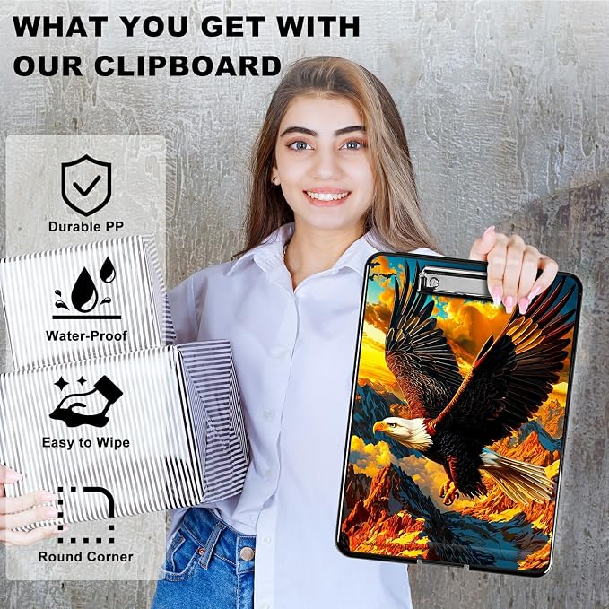 Mountain Eagle A4 Clipboard with Storage Pen Holder, Clipboards Organizer Nursing Clipboard Foldable File Folder Plastic Clipboard Folio Clip Board for Office Students Classroom Doctor