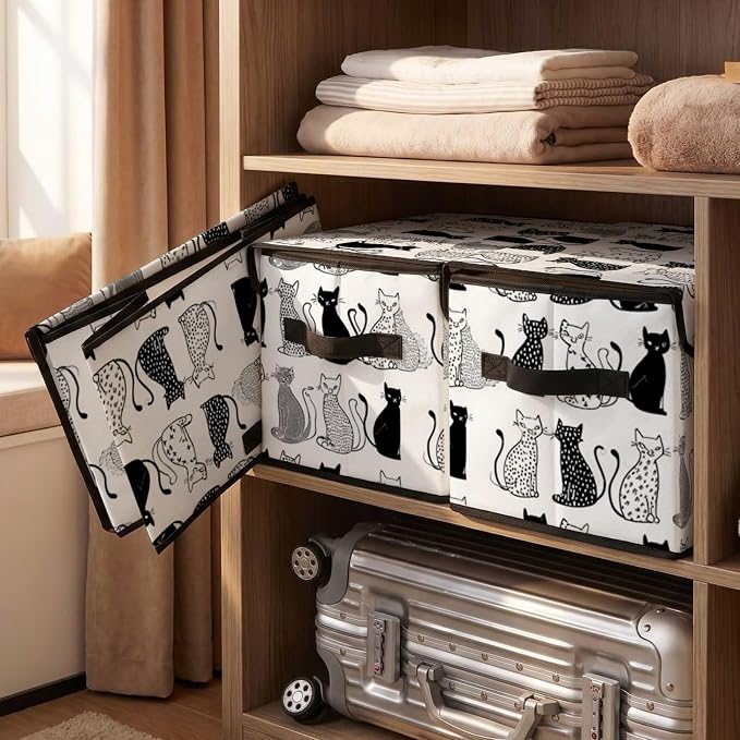 Stackable Storage Bins with Lids,Closet Organizers Fabric Box for Home and Office,Blanket Clothes Organizers,Under Bed Storage Containers 3 Pack