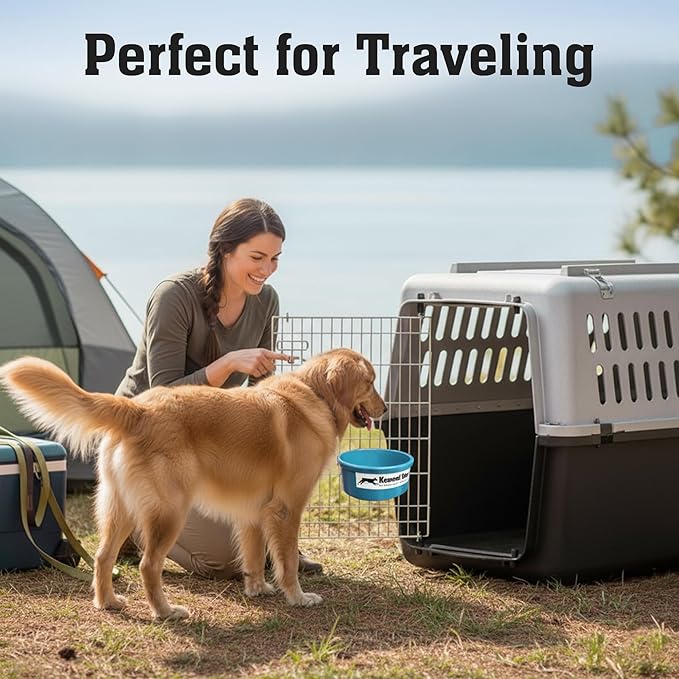 Dog Crate Water Bowl No Spill, 20oz Food-Grade Polypropylene Feeder, Secure Crate Mount with Covered Parts, Travel-Ready & Easy to Clean (Light Blue)
