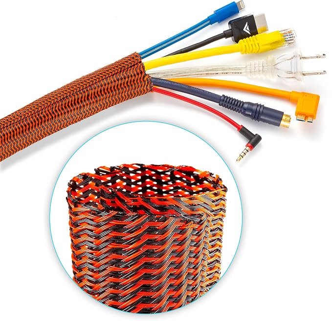 Maximm Cable Management Wire Loom 25ft 1 Inch Black and Orange Split Cord Protector