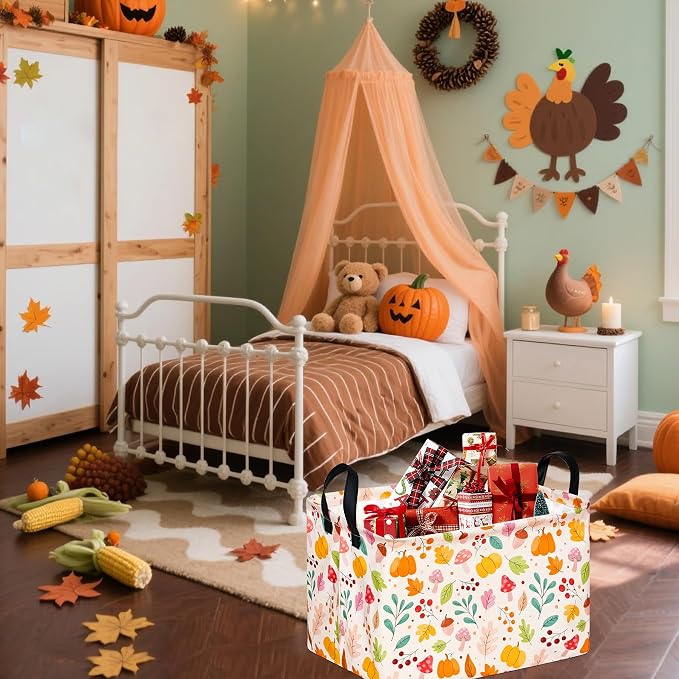Baby Storage Basket Nursery Box Laundry Hamper Organization Bins for Toys and Clothes with Handles (Leaf)
