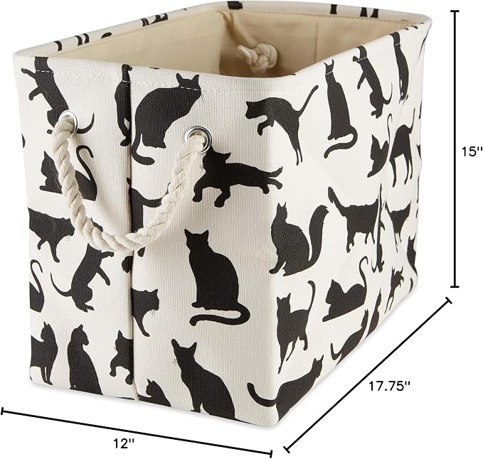 Bone Dry Pet Storage Collection Collapsible Bin, Large Rectangle, 17.5x12x15, Cat's Meow Print