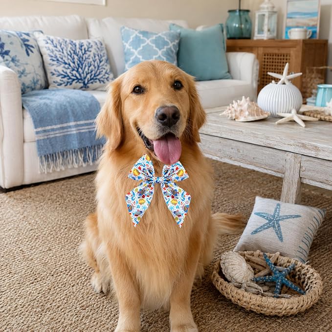 PET SHOW 10 Pack Ocean Animals Sailor Dog Bowties for Large Dogs