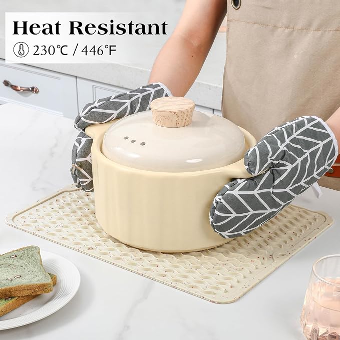 CAKETIME 2 Pack Multicolor Silicone Dish Drying Mat for Kitchen Counter Easy to Clean Waterproof Coffee Station Accessories Heat Resistant Litter Dog Food Supplies Extra Large 24"*18" Ivory White
