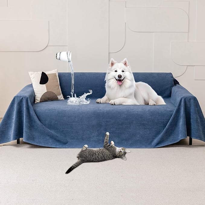 Loiion Cat Scratch Proof Furniture Protector Waterproof Sofa Cover 134"x71" | Pet-Friendly Couch Protector, Anti-Scratch & Anti-Slip Sofa Cover For Cats Dogs Kids, Machine Washable