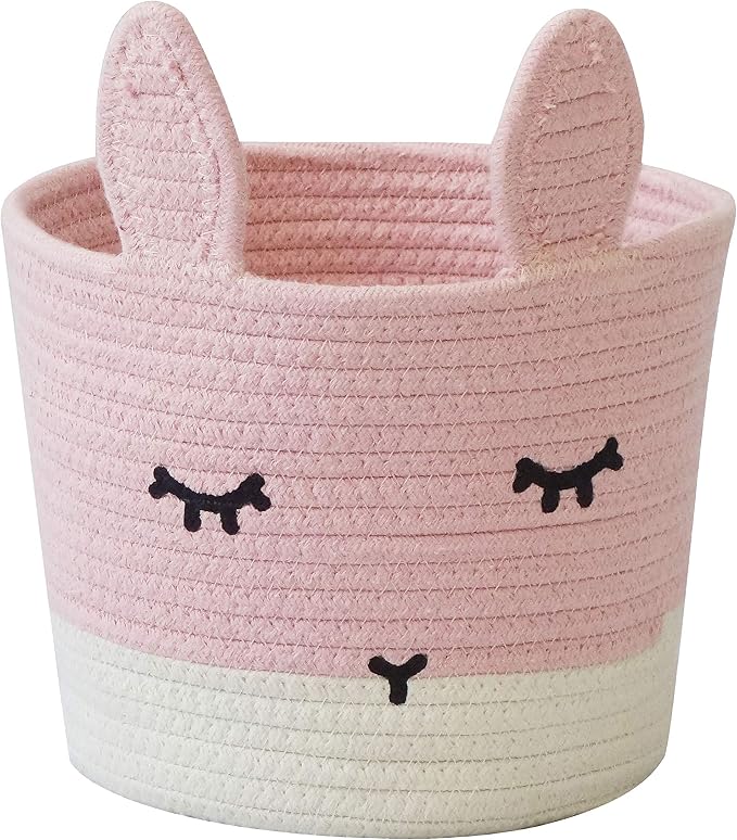 T&T Homewares Small Cute Pink Bunny Toy & Laundry Basket for Nursery Storage, Woodland Nursery Decor