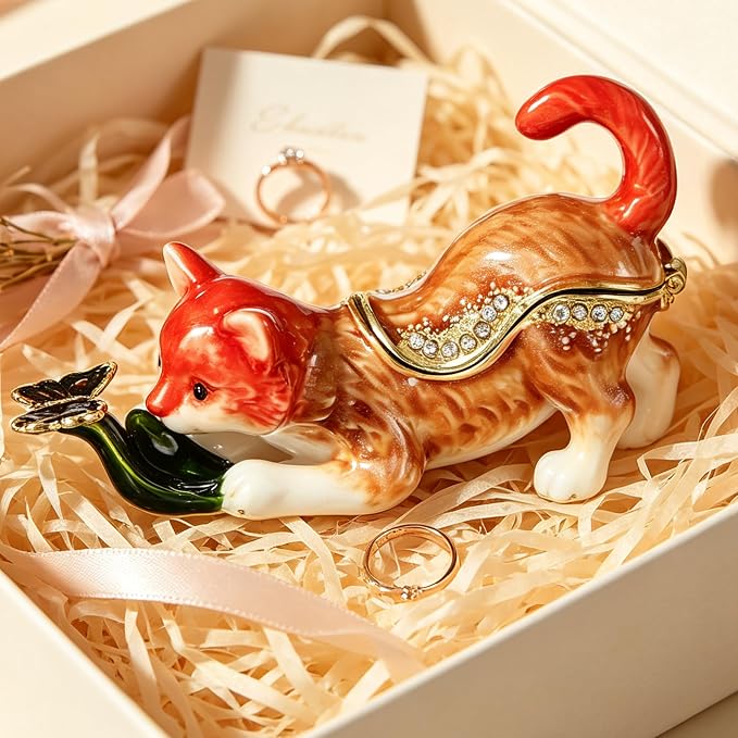 Hand Painted Trinket Box Pet Series Enamel Vintage Jewelry Box Hinged Metal Organizer Decorative Treasure Box