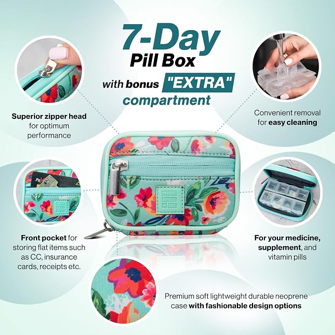 Made Easy Kit Pill Case - Weekly Medicine Organizer with Removable Seven-Day Vitamin & Supplement Box (Teal)