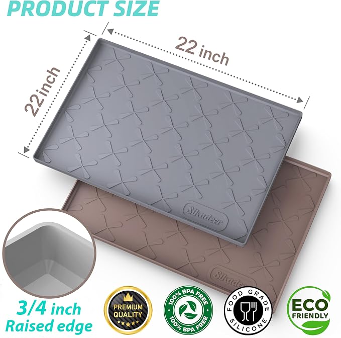 Waterproof Under Sink Mat 22" x 22" Silicone Mat Cabinet Protector | Heavy Duty Deep Drip Tray, Extra Thick Non Slip Liner for Kitchen & Bathroom, Pets, Organizer, Storage, Boots, Home Essential
