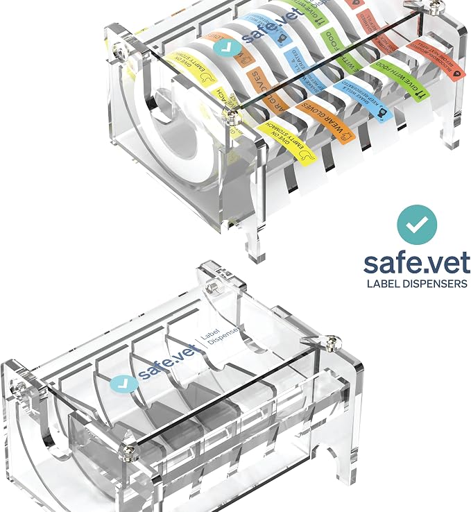 Veterinary Syringe Label Dispenser by Safe Vet | Countertop Injectable & Pharmacy Label Organizer for Vet Clinics, ICU, Surgery & Anesthesia (5 Slots)