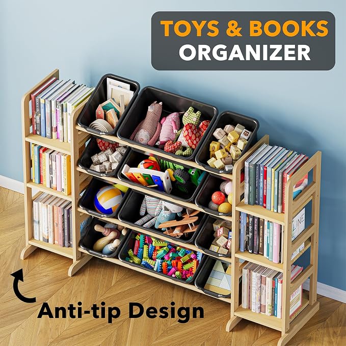 SpaceAid Toy Storage Organizer with 6 Shelves and 12 Bins, Toy Organizers Storage Bookshelf, Kids Bin Shelf Toys Box Bookcase for Bedroom Playroom Organization Room Decor, True Black