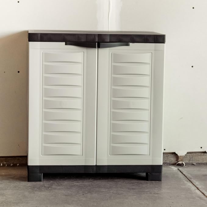 Sunnydaze 25.5" Garage Storage Cabinet with Adjustable Shelf, Gray | Heavy Duty Resin Storage Cabinet Resists Rust & Peeling, Easy-Clean Utility Cabinet with Doors for Garage, Closet, Office