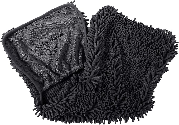 Patas Lague Absorbent Dog Towel for Drying Dogs Large, 35''x15'' Extra Large Microfiber Quick Drying Pet Bath Towel with Hand Pockets, Machine Washable Pet Shammy Charcoal