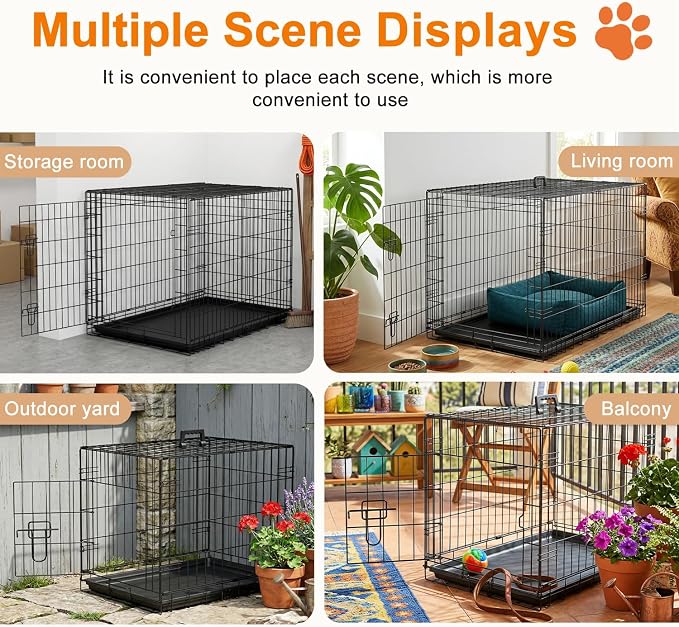FDW XL Dog Crate 48inch Dog Cage Foldable Metal Kennel with Leakproof Tray Foldable Design Indoor Outdoor Use for Extra Large Dogs,Black