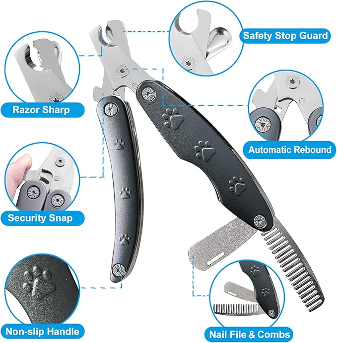 Heavy Duty Dog Nail Clipper for Large Dog Thick Nail, 3in1 Professional Dog Nail Trimmer Sharp Blade