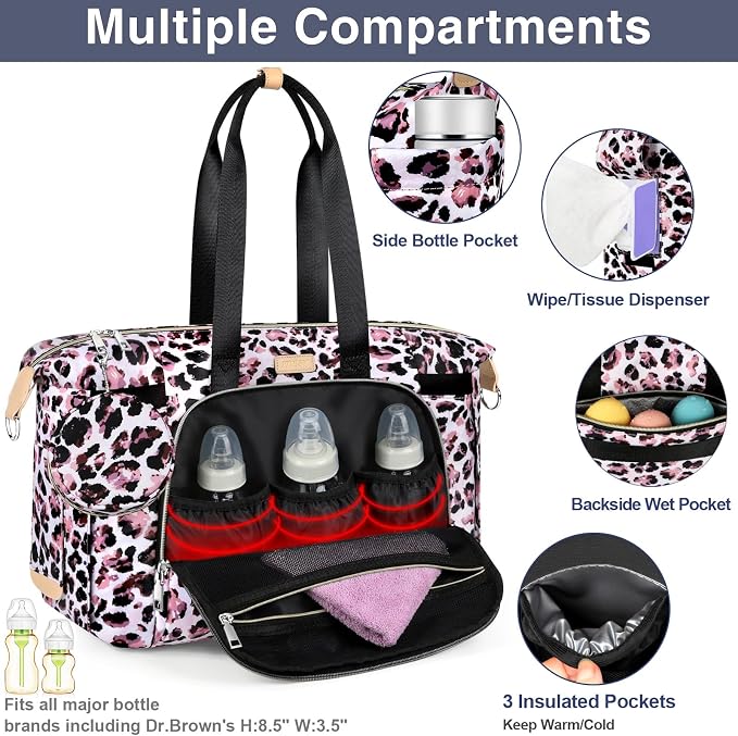 Diaper Bag Tote for Baby 7PCS, Large Mommy Bag with Portable Changing Pad | Multifunctional Hospital Bags for Labor and Delivery with Pacifier Case and Organizer Pouches,Travel Baby Bag for Boy Girl