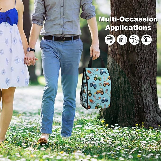 Reusable Thermal Lunch Totes Cooler Bag Portable Insulated Lunchbox Compatible with Milk Farm Tractors Food Organizer for Office Travel