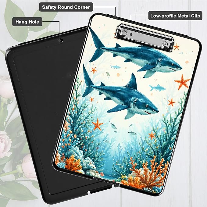 Heavy Duty Storage Clipboard, Slim Nursing Clipboard with Internal Pen Case, Portable File Organizer Case for A4 Letter Size Paper Office Medical Professionals, Tuna Under the Sea