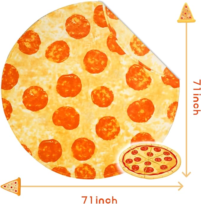 Bnuitland 72 Inch Pizza Funny Blanket with Pillow Cover (18×18"), 300 GSM Double Sided Giant Novelty Tortilla Realistic Food Blanket for Your Family, Adults and Kids