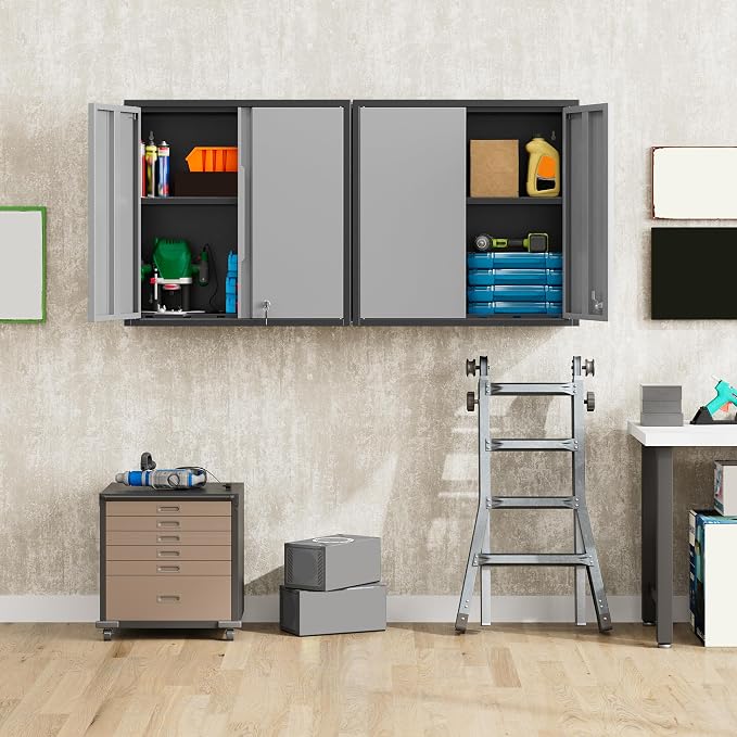 Garage Wall Cabinet with 2 Doors, Metal Wall Cabinet with Lock | 26''H Wall Mounted Cabinet, Lockable Floating Tool Cabinet, Steel Storage Cabinet for Kitchen,Office,Garage,Laundry,Warehouse