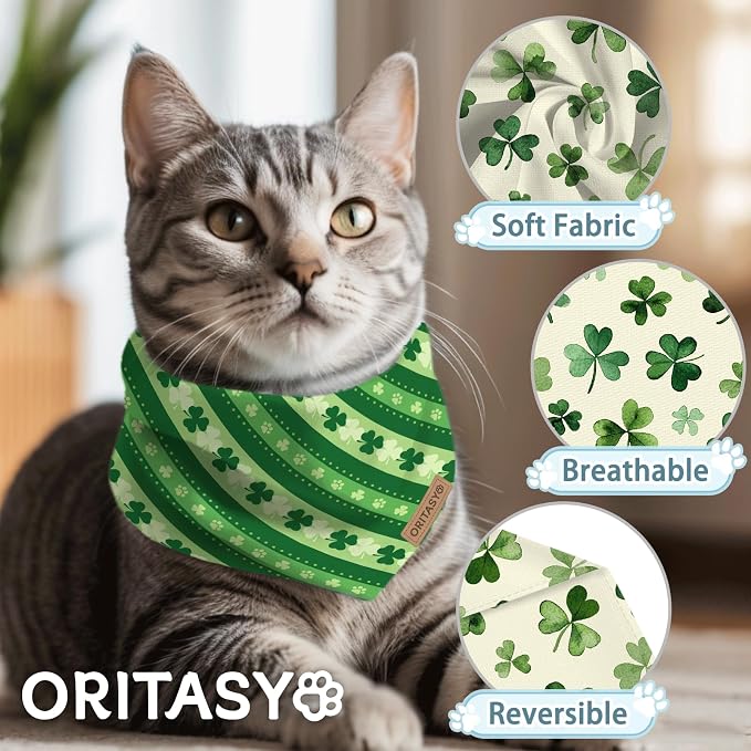 St. Patrick's Day Dog Bandanas, 2-Pack Triangle Reversible Love Pet Scarves, Premium Fabric, Irish Bandana for All Dogs (Small, Style 2)