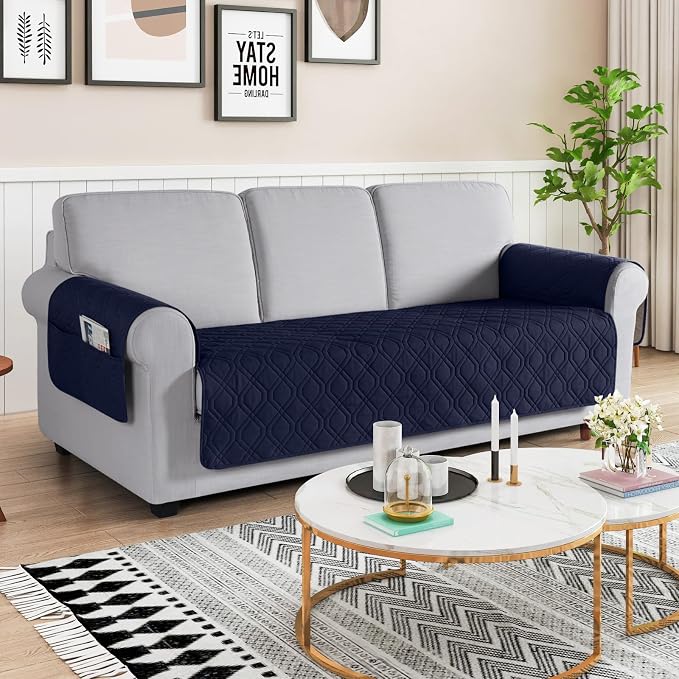VANSOFY Waterproof Couch Cover for Pets, Dark Blue, 72.4" | Non-Slip, Washable, Utility Pockets, Pet Friendly, Furniture Protector Slipcover for 3 Cushion Plus Couch