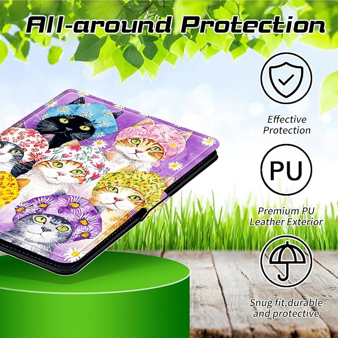 Universal Tablet Case for T-Mobile Revvl Tab 2 10.1" Model:9185W 2025/Revvl Tab 5G 10.36" 2023, 360 Degree Rotating Kickstand Protective Stand Leather Shell Cover for 9"-10.5", Purple Cat