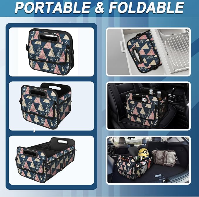 Deosk Trunk Organzier and Storage with Reinforced Handles,Car Accessories for Women/Men 50L Waterproof Polyester for Car/SUV/Minivan/Truck(Medium, Triangle)