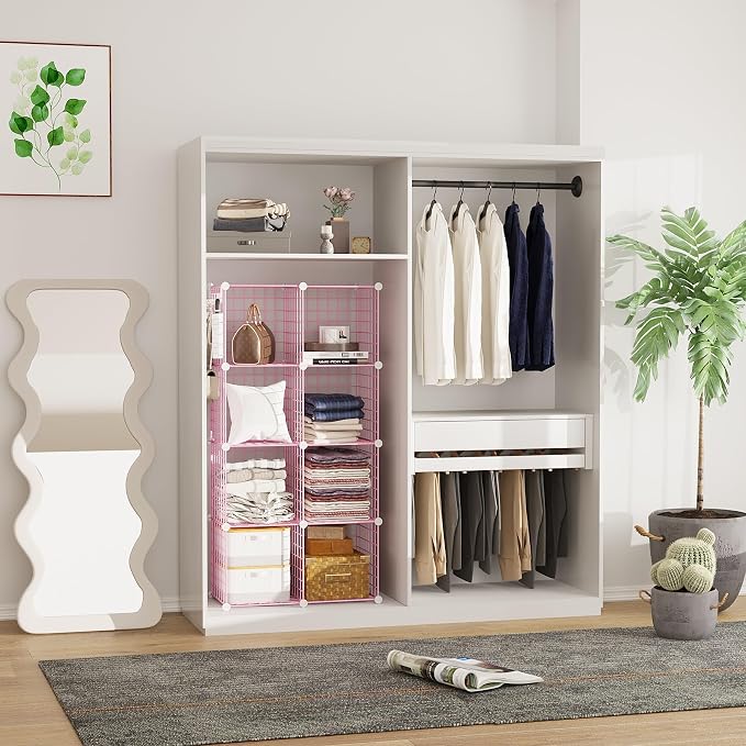 C&AHOME Wire Cube Storage, 8 - Cube Organizer Metal C Grids Units, Pink | Modular Shelves Units, Closet Organizer, Storage Bins Shelving, Ideal for Home, Office, Living Room