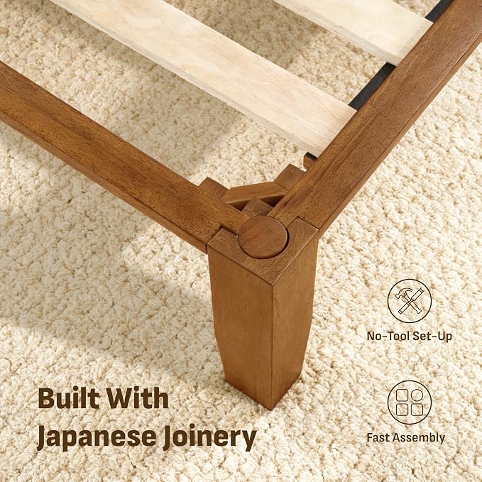 Softa Mikor King Japanese Joinery Bed Frame, Solid Rubberwood, 1500 Lbs Heavy Duty Slats Support, SGS Certified, 15Min No-Tool Setup, Under-Bed Storage, No Box Spring Needed, Noise-Free