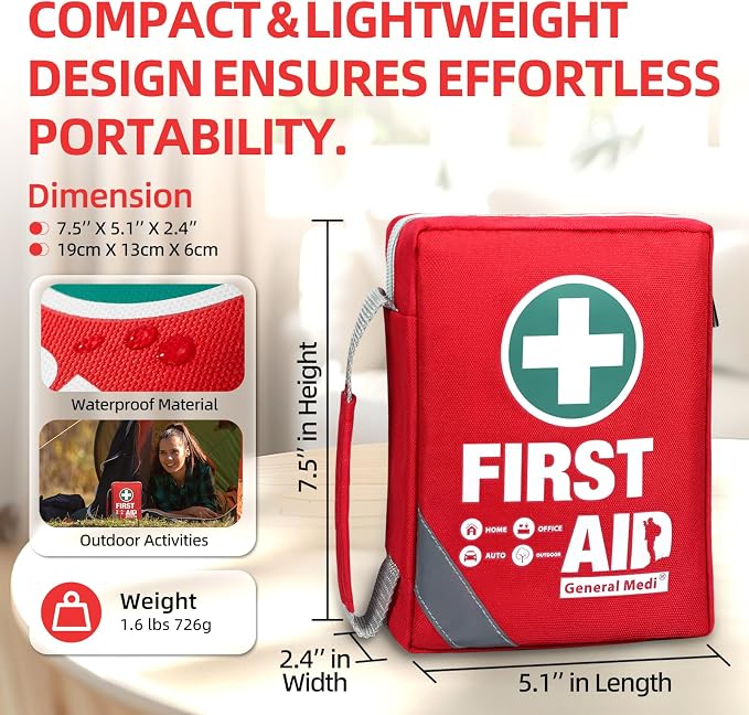 General Medi First Aid Kit - Small Compact First Aid Kit Bag(175 Piece) - Reflective Bag Design- Includes Instant Cold Pack, Emergency Blanket for Travel, Home, Office, Vehicle,Camping