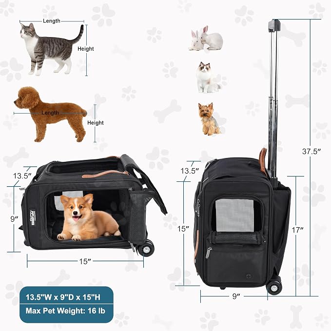 EliteField Deluxe Rolling Backpack Dog & Cat Carrier (2-Year Warranty) | Airline Approved, Waterproof Fabric, Scratch-Resistant Mesh, Retractable Handle, Wheels, Built-In Leash