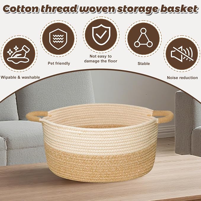 Woven Basket for Toys, Blankets & Gifts Empty ,Cotton Rope Storage Basket with Reinforced Handles for Nursery,Livingroom,Bedroom,Bathroom & Home Decor,19.69" x 11.42" x 7.48" (M)
