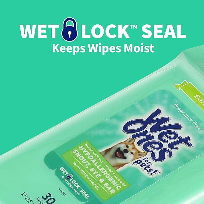 Wet Ones for Pets Extra Gentle Dog Wipes with Witch Hazel - Fragrance-Free, Hypoallergenic Pet Grooming Wipes for Snout, Eye, and Ear Areas, Sensitive Skin, 30 Count