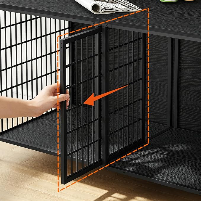 MAHANCRIS Dog Crate Furniture for 2 Dogs, 43.3" Dog Kennel with Removable Divider, Heavy Sturdy Dog Furniture Style Double Cage for Small Medium Dog, Indoor Pet House End Table, Black DCBK1201