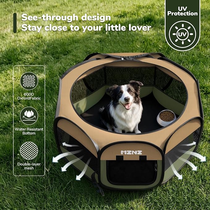 Dog Cat Small Animal Puppy Playpen Crate, Large, Olive Green | Portable Pop Up Pet Cage Enclosure Tent Kennel Indoor Outdoor with Carrying Case, No Assembly, Camping Use