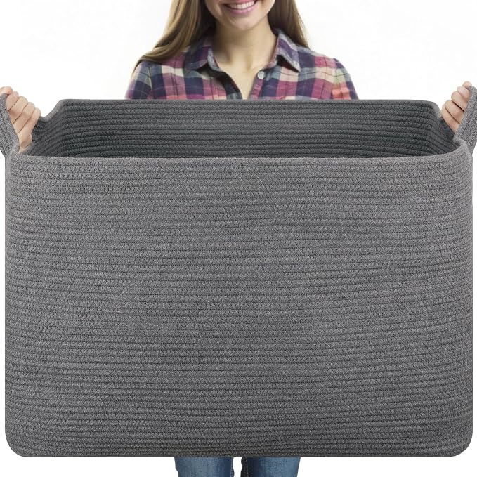 OIASKET 118L Extra Large Blanket Basket, 24.8" x 17.7" x 17.2" Woven Basket | Nursery Blanket Storage Living Room, Toy Storage with Handle, Large Storage Baskets for Organizing Toys, Dirty Clothes