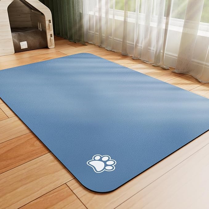 HotLive Dog Food Mat - Absorbent Cat Mat for Food and Water, No Stains Pet Feeding Bowl Mat, Easy to Clean Pet Placemats, Quick Dry Dog Water Dispenser Mat for Messy Drinkers | Paw Blue 12"x 19"