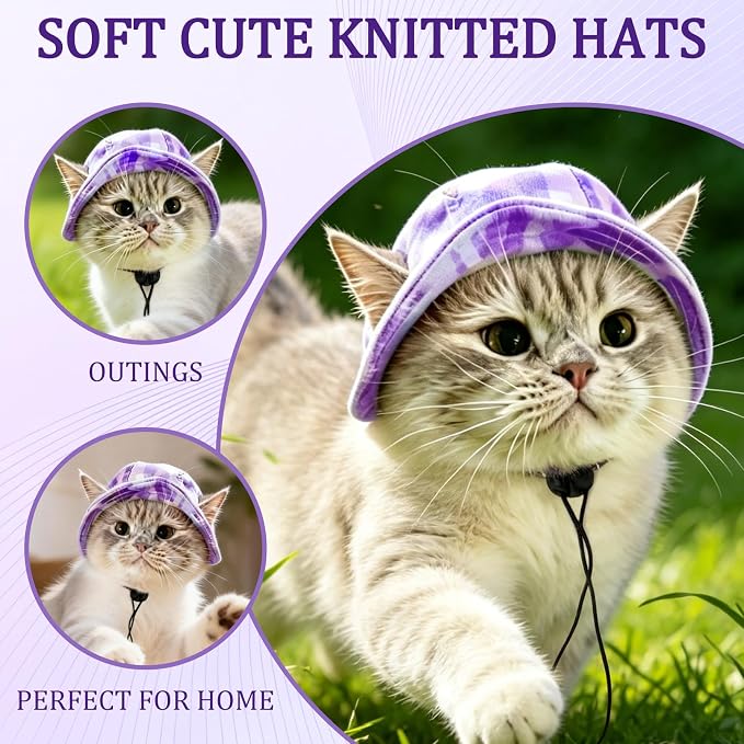 Cat Hats for Cats Only, Cat Sun Hat Sphynx Hat with Ear Hole Kitten Headwear Sun Sombrero Caps Summer Cat Cowboy Hats, Pet Chihuahua Sunscreen Baseball Outdoor Cap,Purple