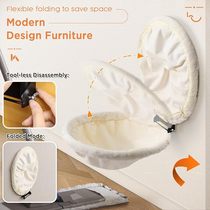 Cat Hammock Wall Mounted, Foldable & Stable Cat Beds- Breathable Cats Wall Shelves for Sleeping, Playing, Climbing, and Lounging - Maximum Hold Up to 30lb（Gray+Cream,Faux Rabbit Fur） | Foldable & Stable Cat Beds- Breathable Cats Wall Shelves for Sleepi...